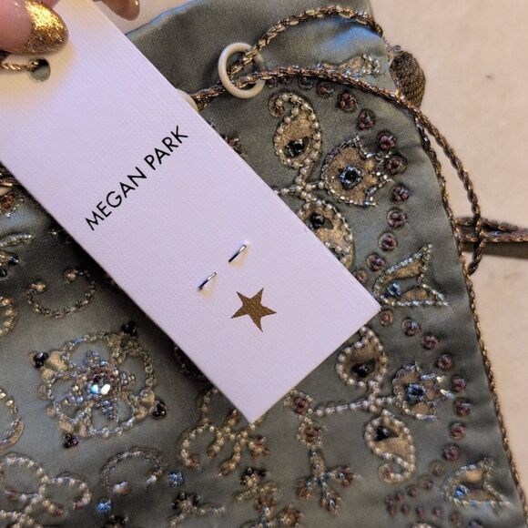 NWT Megan Park handmade beaded silk drawstring bag light blue - Picture 7 of 13